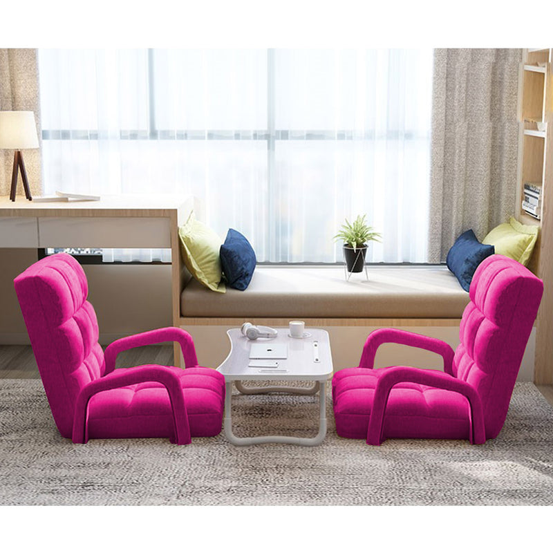 2X Foldable Floor Lounge Recliner Chair Linen Fabric 135x58x20cm Pink Adjustable