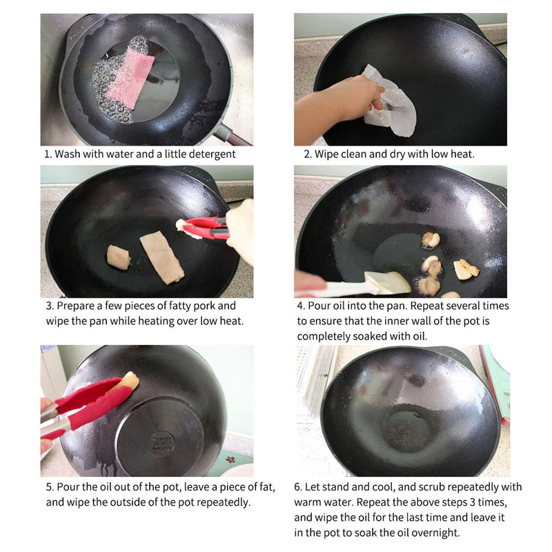 2X Cast Iron Wok Fry Pan 31cm Double Handle Non Stick Black