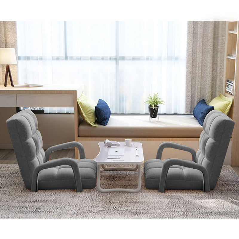Foldable Floor Recliner Chair Adjustable Armrest Ergonomic Grey Linen Fabric