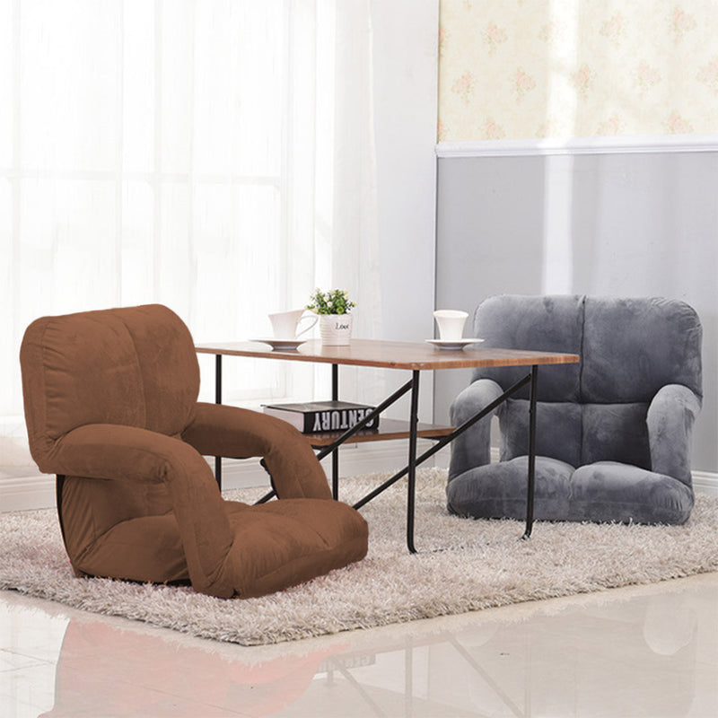 Foldable Adjustable Floor Recliner Chair with Armrest Flannel Coffee 95cm