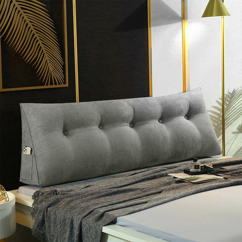 2X Triangular Wedge Bed Pillow 150cm Polyester Filled Grey Button Tufted