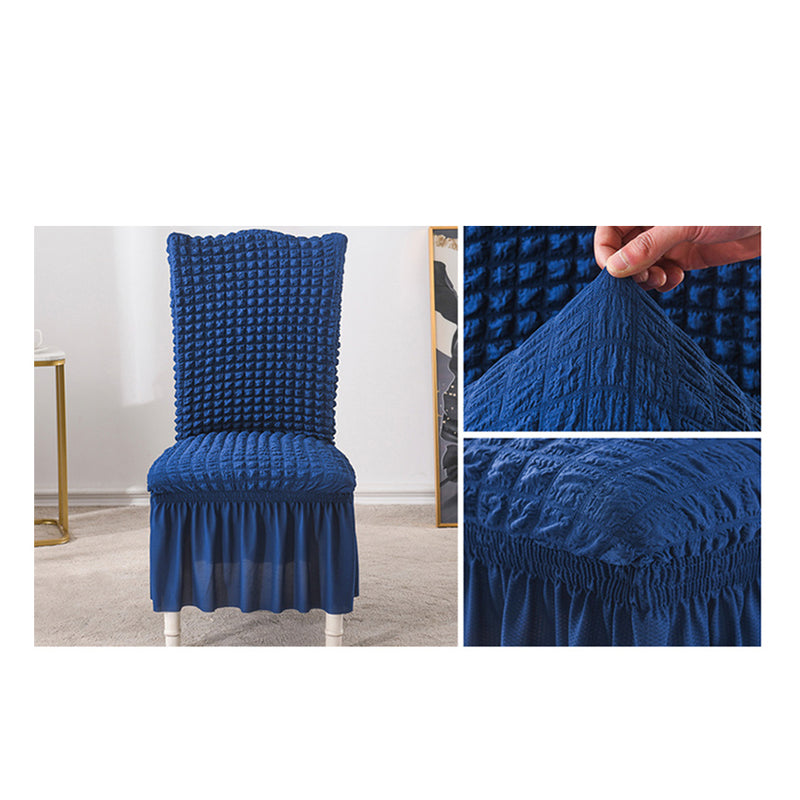 2X Blue Polyester Chair Cover Seat Protector Ruffle Skirt Fits Back 45 To 60 Cm