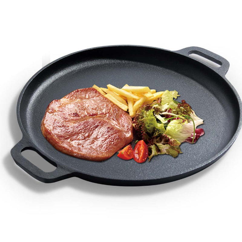 Cast Iron 35cm Frying Pan Skillet Round Pre-Seasoned Easy Clean Black