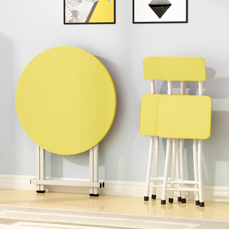 2X Yellow Round Dining Table Mdf 60cm Aluminum Alloy Legs Portable