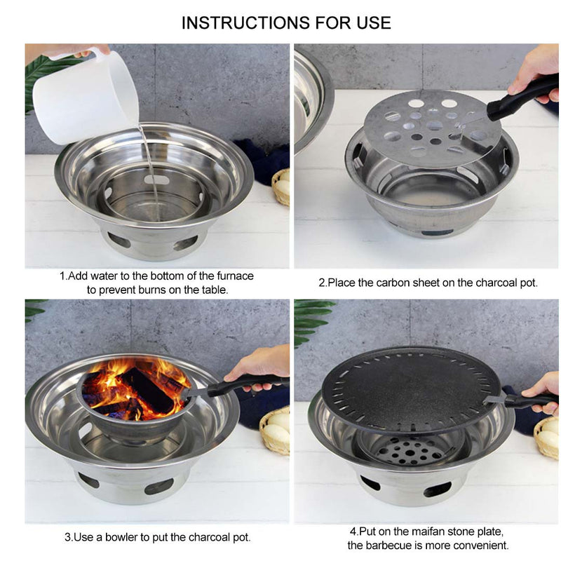 2X Portable Charcoal Grill Stainless Steel Agalmatolite Plate 340mm Smokeless