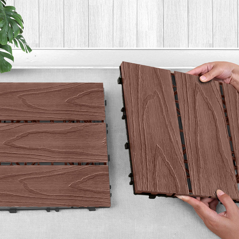 11 pcs Wooden Composite Decking Tiles Dark Chocolate 30x30x2.2cm Slip Resistant