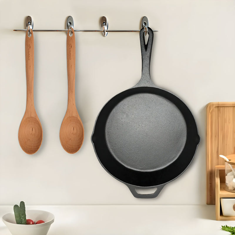 2X 30cm Cast Iron Frying Pan Skillet Sizzle Platter with Helper Handle