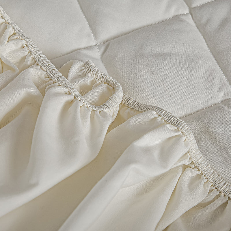 2X White 138cm Quilted Stretchable Mattress Cover with Pillow Cases Polyester