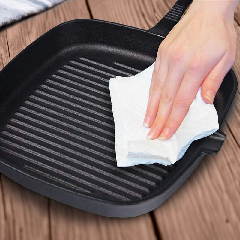 Square Ribbed Cast Iron Fry Pan Skillet 23.5cm Nonstick With Handle Black