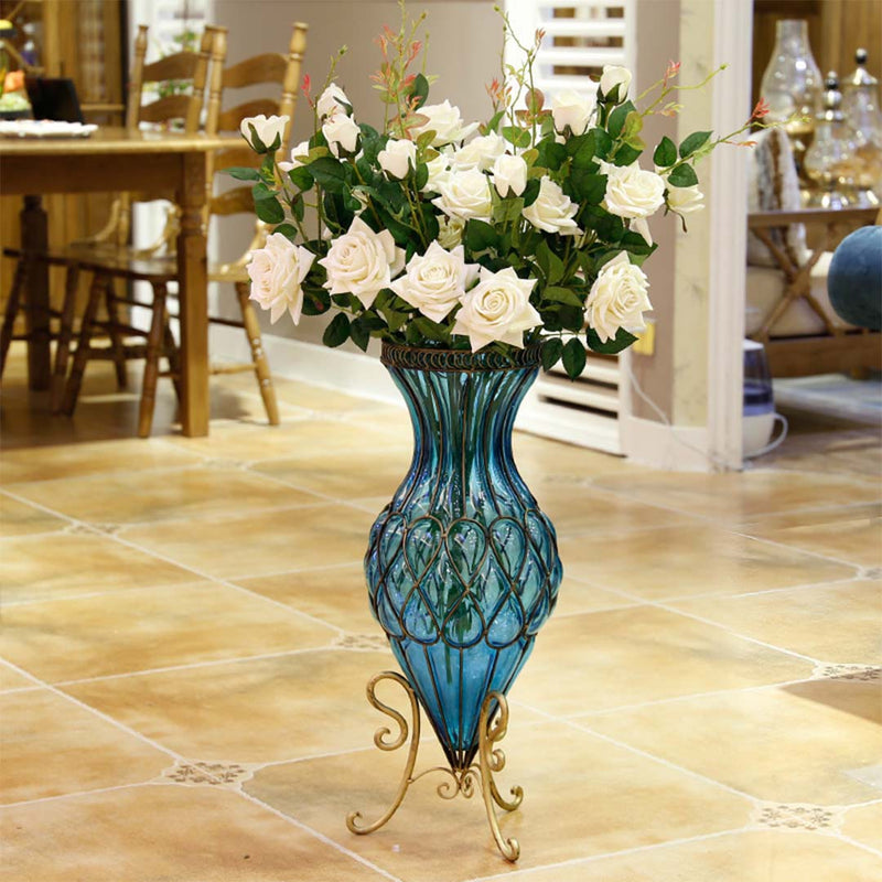 Artificial Silk Rose Bouquet 12pcs Real Touch 85cm White Table Decor