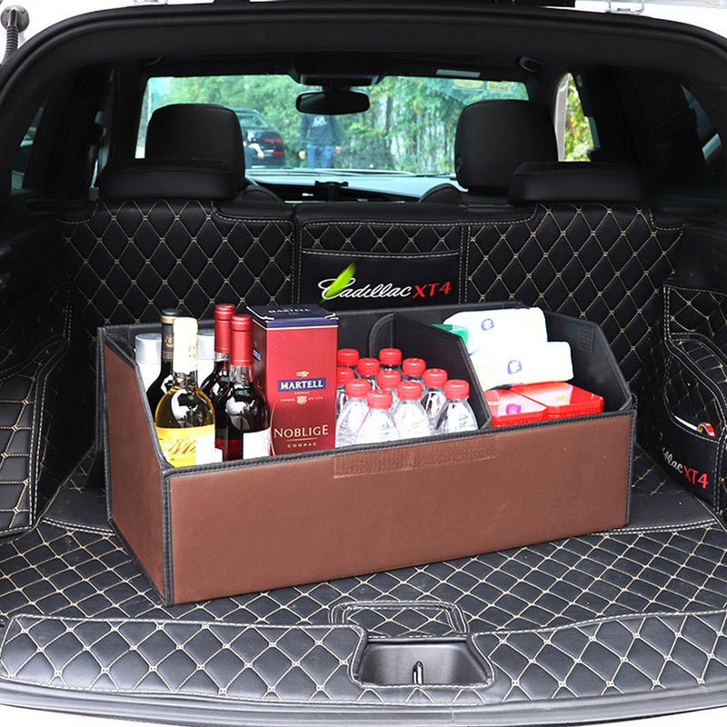 4X Leather Car Trunk Organizer 40x30x30cm Foldable Portable Black Red Stitch