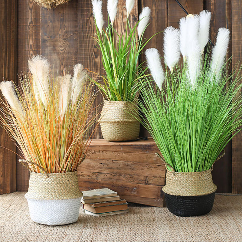 4X Artificial Potted Bulrush Grass Plant 110cm Indoor Green White Realistic