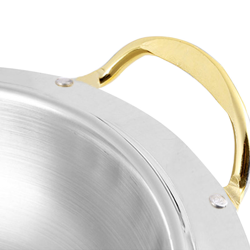 Stainless Steel Round Buffet Chafer Food Warmer Gold Accents Glass Lid 34cm