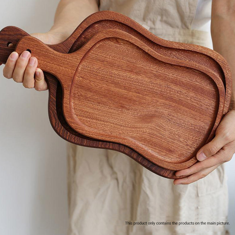 Wooden Serving Tray Paddle Board 18cm Ebony Handle Raised Edges Brown Decor