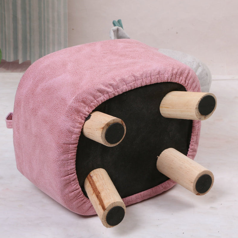 Red Children Round Ottoman Stool Elephant Character Pu Sponge Pine 28x26cm