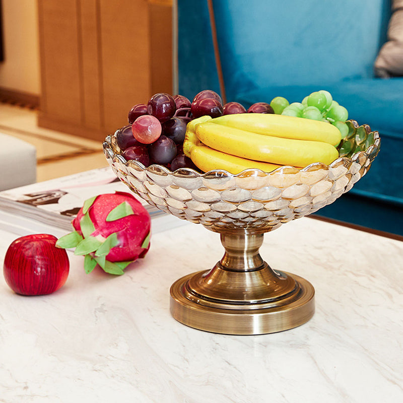 Bronze Glass Pedestal Fruit Bowl 30cm X 18cm Iron Base Crystal Decor