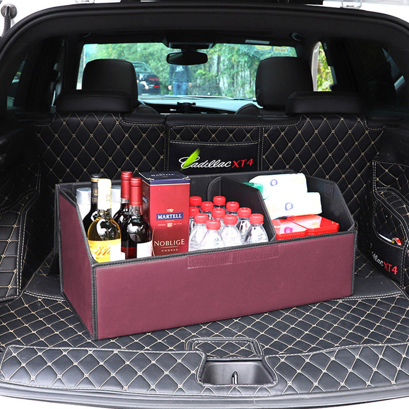 4X Leather Car Boot Organizer 40x30x30cm Foldable Collapsible Red With Divider
