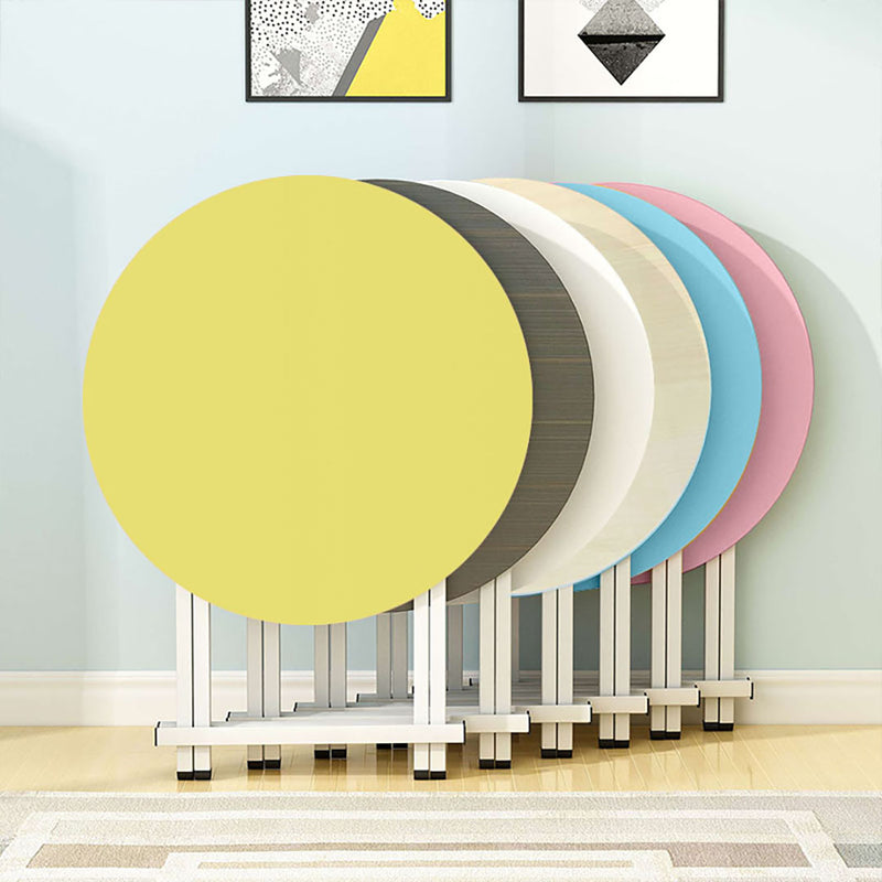 Round Yellow Dining Table Mdf Top 60cm Folding Lightweight Aluminum Legs