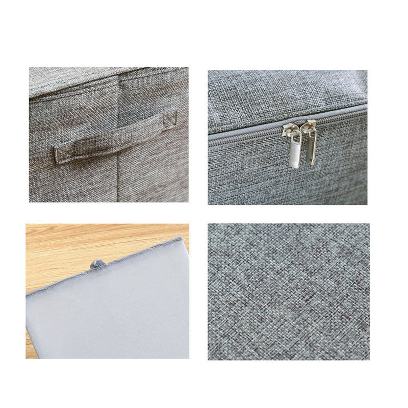 2X Grey Small Fabric Storage Box 38x26x15cm Portable Stackable Double Zipper