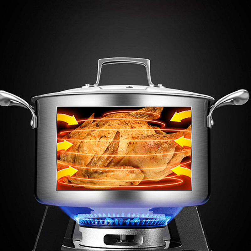 20cm 18/10 Stainless Steel Soup Pot Triple Layer Induction Compatible Glass Lid