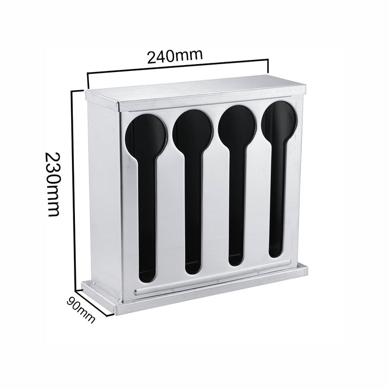 Stainless Steel Spoon Utensil Holder 4 Holes 240X90X230mm Detachable Cover Drain