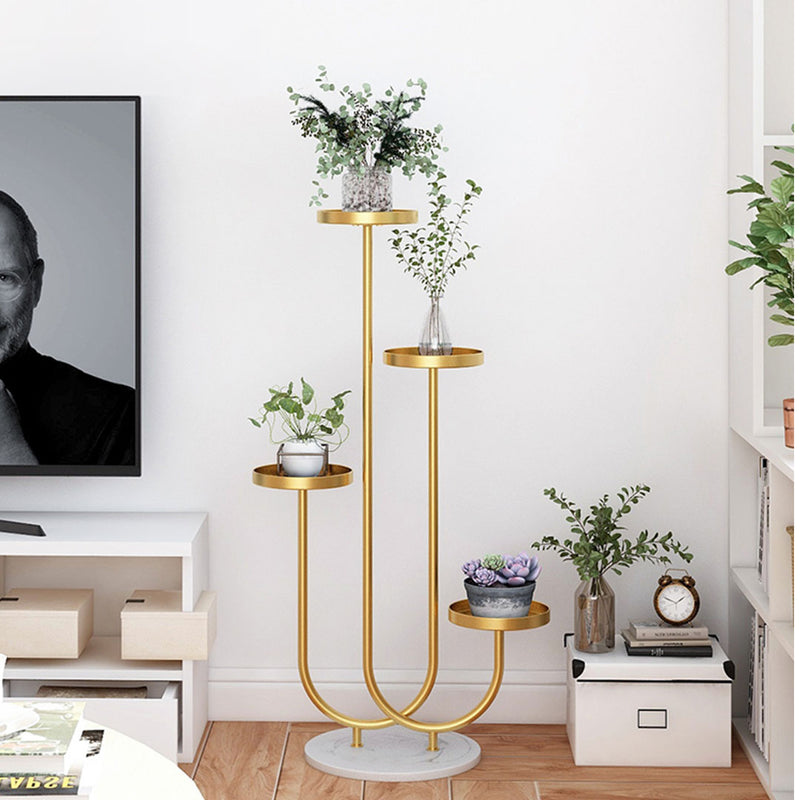 U Shaped Metal Plant Stand 4 Tier Gold Marble Base 32x20x100cm Removable Trays
