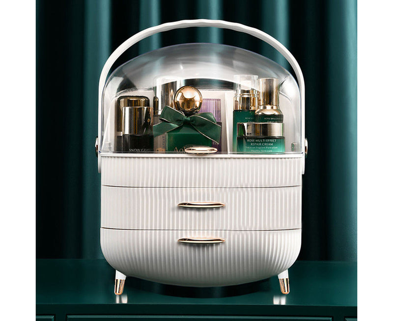 White Cosmetic Storage Organiser With LED Light Mirror Vanity Table Set