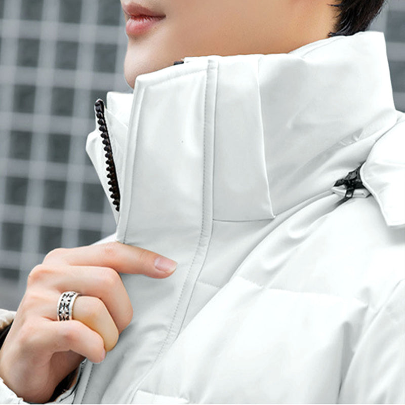 Large White Long Hooded Down Puffer Coat Polyester Quilted Warm