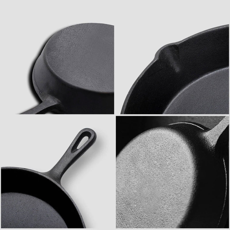 26cm Round Cast Iron Skillet Pan Sizzle Platter Non-stick With Handle