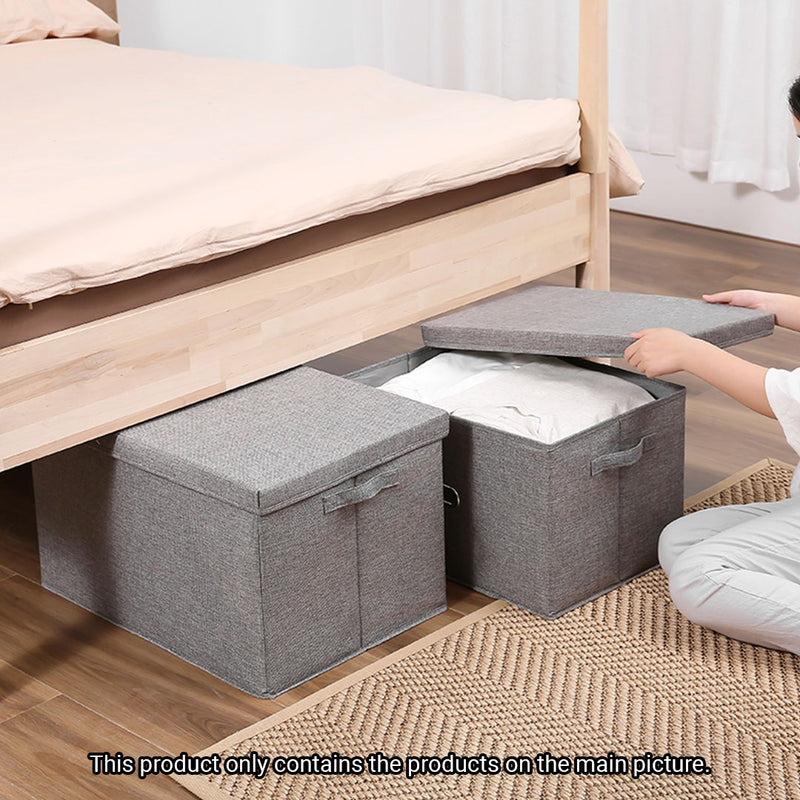2X Grey Small Foldable Canvas Storage Boxes 32cmx24cmx18cm Dustproof