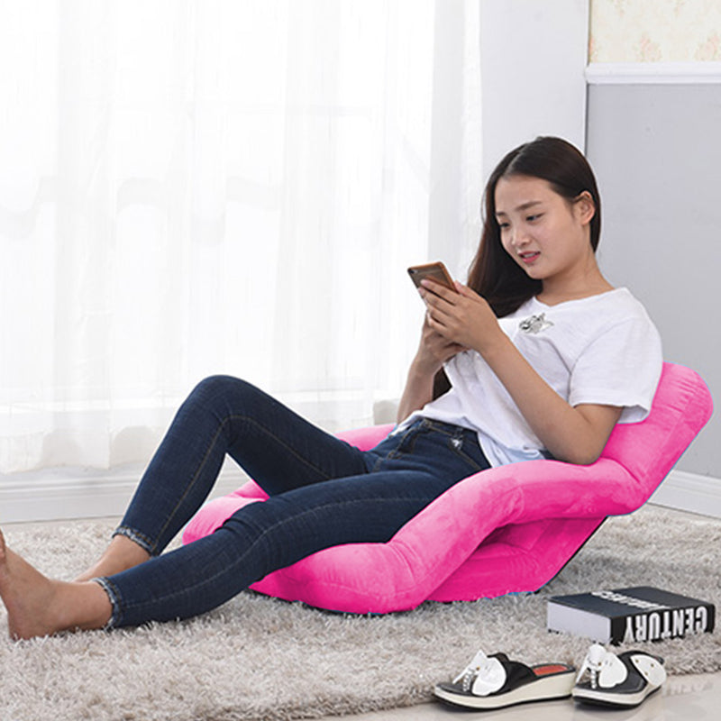 Foldable Flannel Floor Recliner Chair 95 x 55 x 14cm 5 Position Pink Armrest