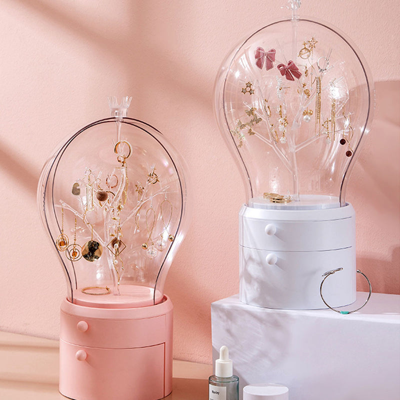 Pink 2 Layer Rotating Jewelry Box Waterproof Dustproof Organizer 360 Degree