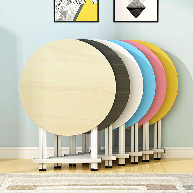 2X Maple Grain Round Dining Table Mdf Top Aluminum Legs 60cm Space Saving