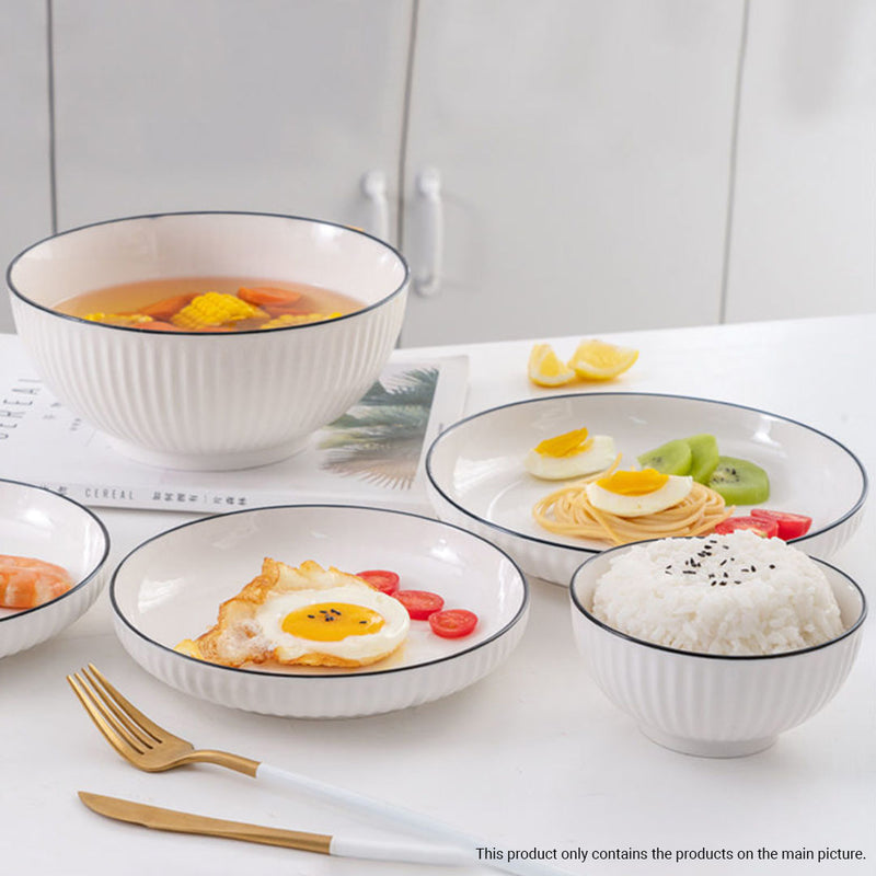 White Ceramic Dinnerware Set of 7 Japanese Style 4.5 Inch Bowl 7 Inch Plate