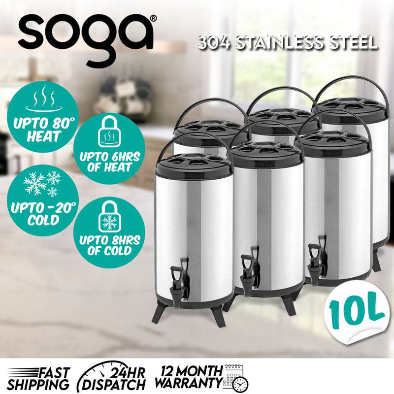 6X 10L Stainless Steel Insulated Hot Cold Beverage Dispenser Barrel With Tap