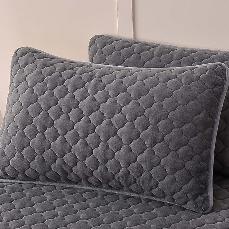 2X Grey 138cm Mattress Cover Quilted Fleece Stretch Protector Pillow Covers