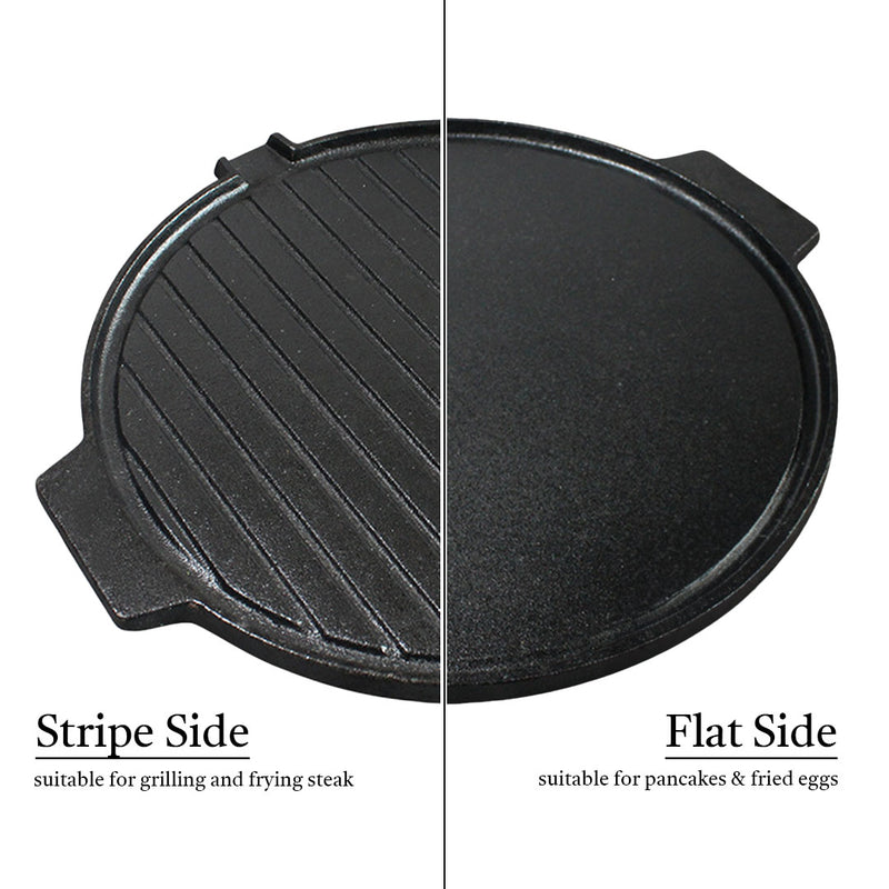 2X 30CM Round Cast Iron BBQ Grill Pan With Handles Non Stick Black Camping
