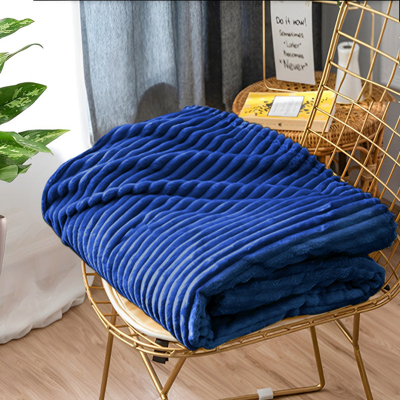 2X Blue Thin Flannel Throw Blanket 200x230cm Warm Cozy Striped Pattern Fleece