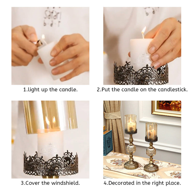 47cm Glass Candle Holder Metal Stand Home Wedding Decoration Gift