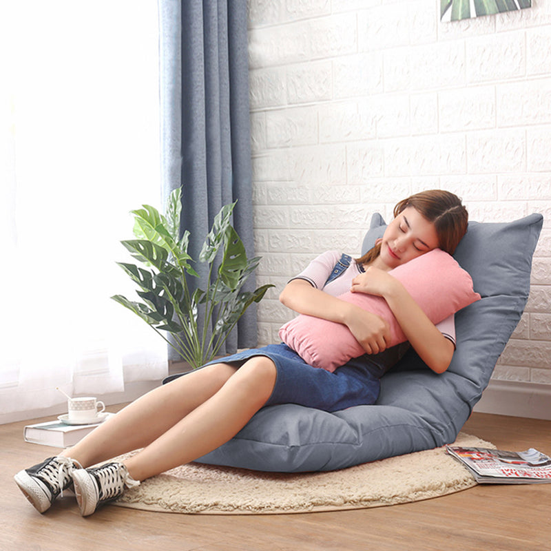 Lounge Floor Recliner Adjustable Sofa Bed Folding Game Chair Grey Linen 108cm