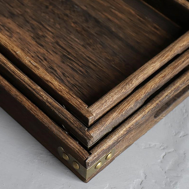 Medium Walnut Rectangular Tung Wood Serving Tray Cutout Handles 36cmx24cmx4cm