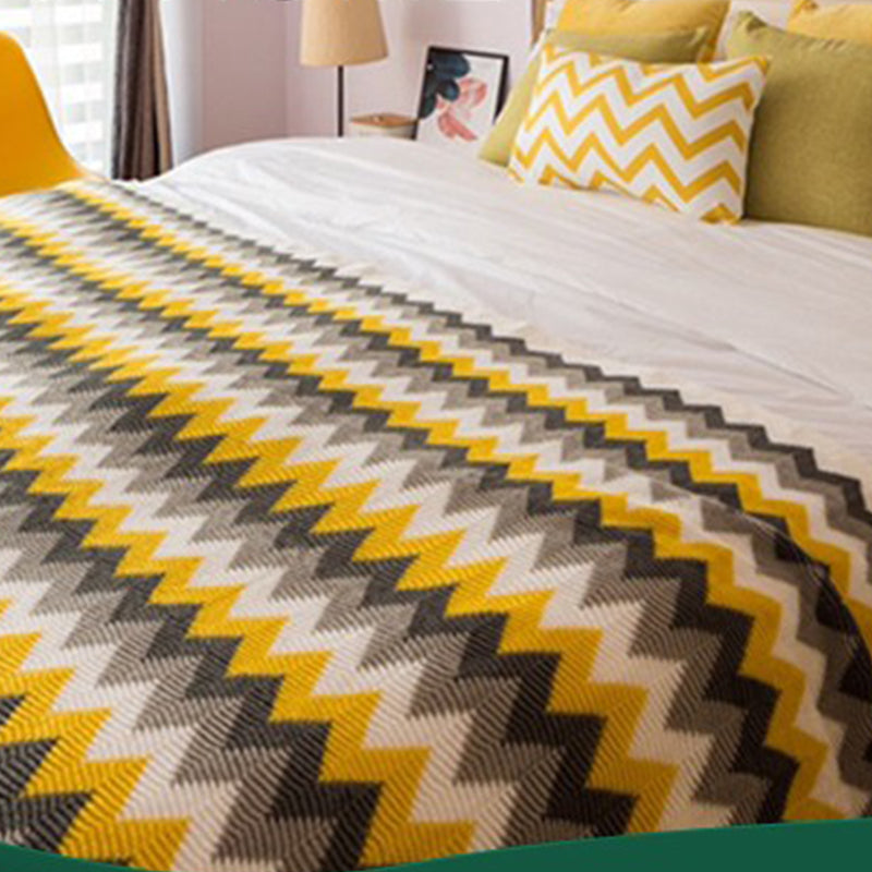 2X Throw Blanket Acrylic 130cmx220cm Knitted Zigzag Striped Fringed Yellow