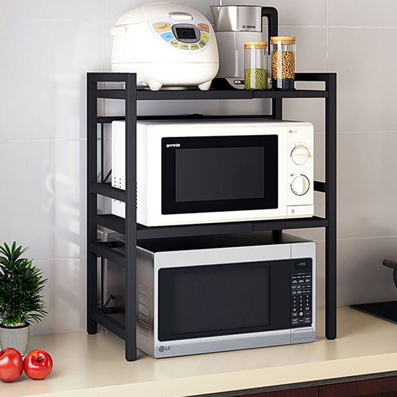 2X 3 Tier Black Carbon Steel Adjustable Microwave Oven Stand with Storage Shelves