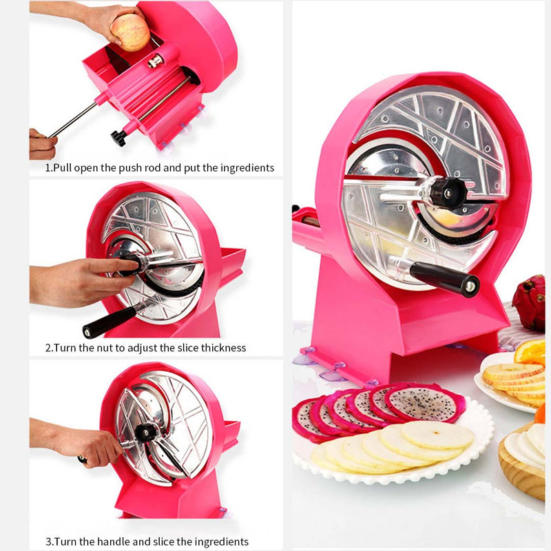 Manual Vegetable Fruit Slicer Cutter Machine Adjustable Thickness Pink 11x21cm