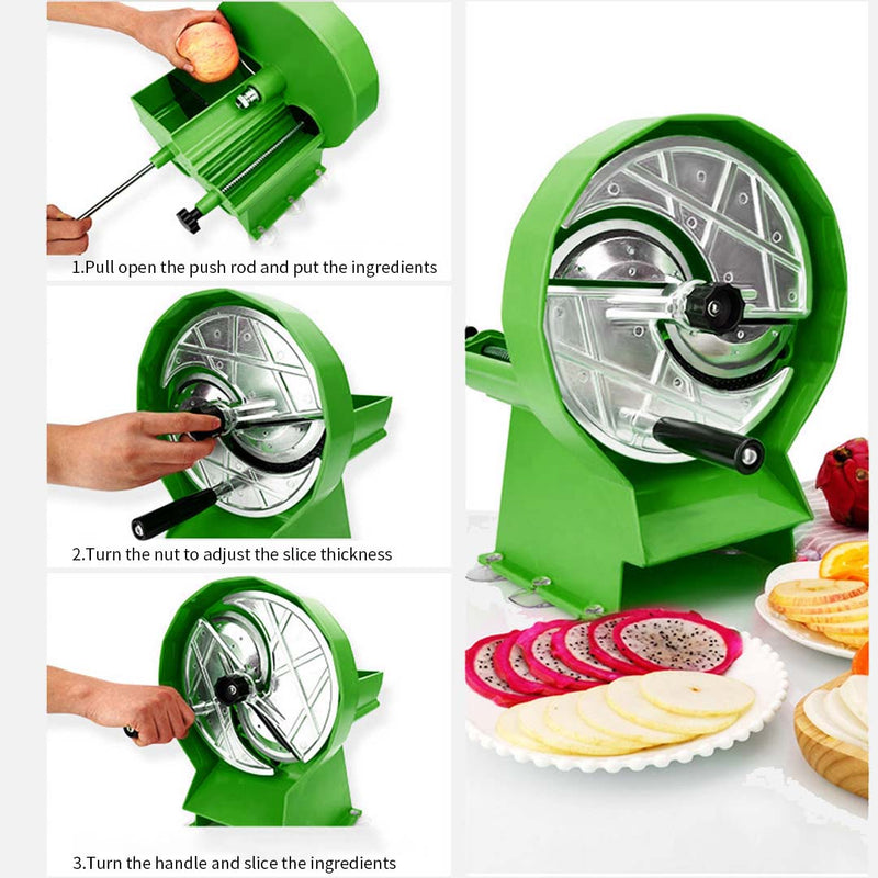 Manual Vegetable Fruit Slicer Kitchen Cutter 11x21cm Removable Blade Green