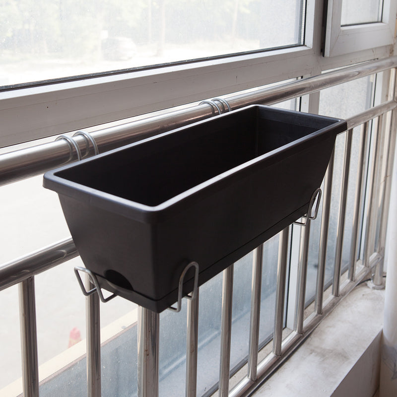 Rectangular Black Plastic Planter Set of 3 with Holder for Garden Balcony