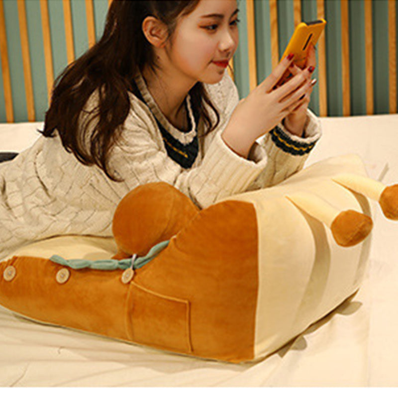 Cute Face Toast Bread Wedge Cushion Plush Cotton 60x50x30cm Beige Khaki
