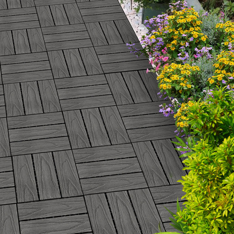 11 pcs Wood Plastic Composite Decking Tiles 30X30X2.2cm Dark Grey Interlocking