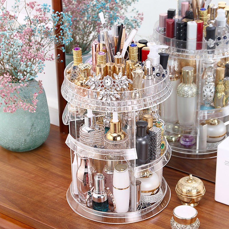360 Degree Rotating Makeup Organizer Plastic Transparent Skincare Holder