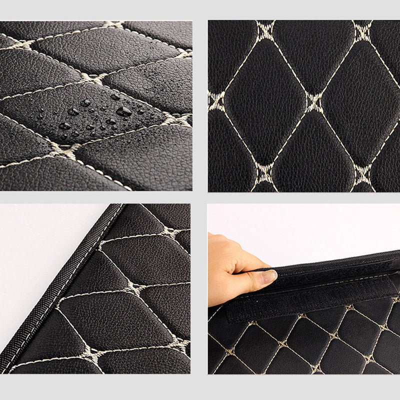 2X Leather Car Boot Organizer Medium Collapsible Foldable Black Gold Stitch